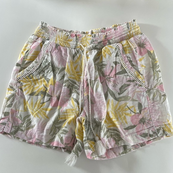 Briggs Linen Boho Bohemian Tassel Shorts Floral Tropical Pink Yellow Small - Picture 2 of 9